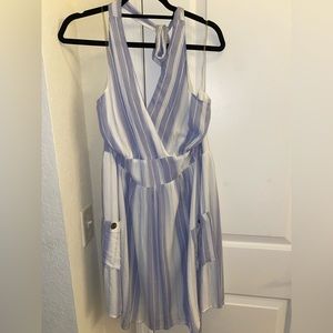 American Eagle Light Purple and White Striped Halter Dress with Pockets